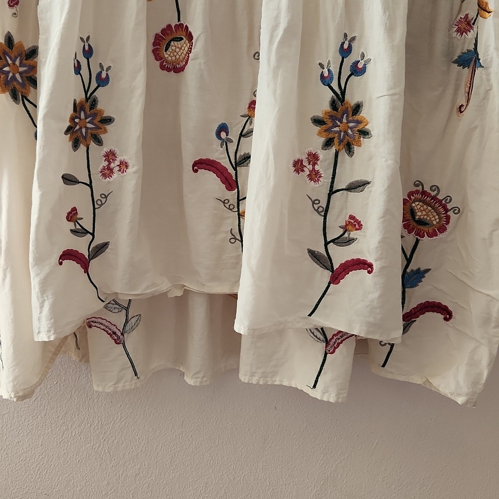 ZARA Mulberry Silk Embroidered Floral High-low Long Sleeve Mini Dress Size L - Picture 5 of 11